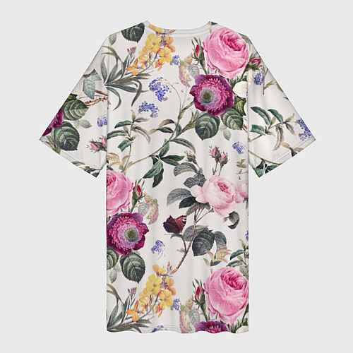 Женская длинная футболка Цветы Сказочные Розы и Герберы / 3D-принт – фото 2