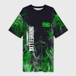 Женская длинная футболка Pubg - зелёное пламя
