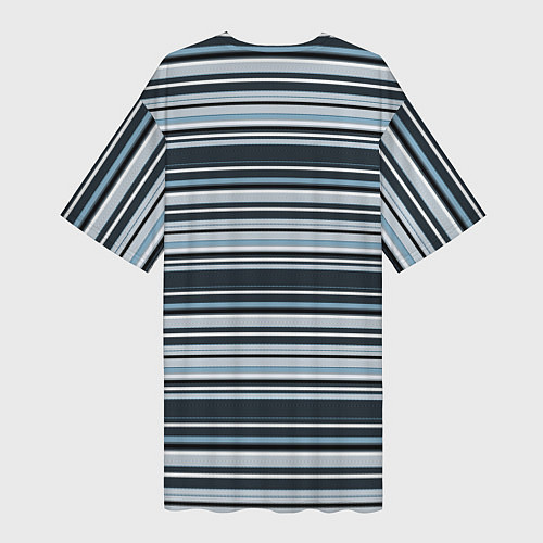 Женская длинная футболка Горизонтальные синие, голубые, белые полосы / 3D-принт – фото 2