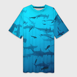 Женская длинная футболка Акулы - океан