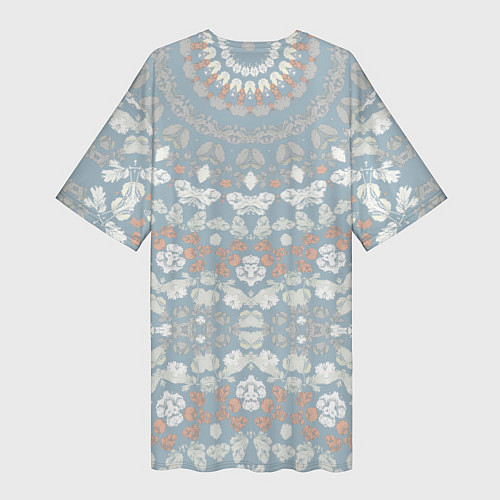 Женская длинная футболка Коралловый и серо-голубой, мандала / 3D-принт – фото 2