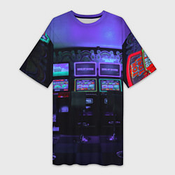 Женская длинная футболка Неоновые игровые автоматы - Фиолетoвый