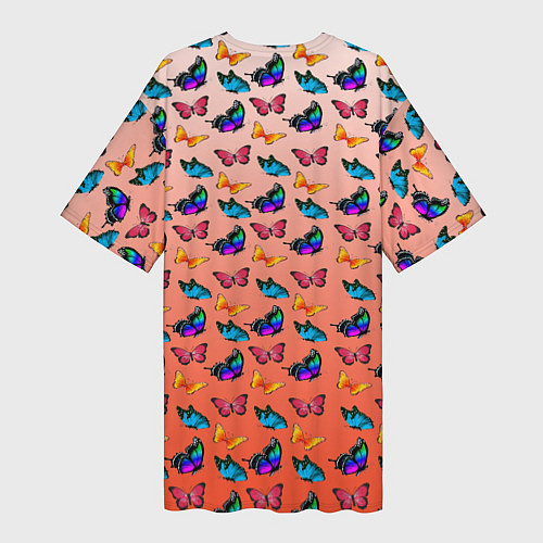 Женская длинная футболка Яркие и необычные бабочки / 3D-принт – фото 2