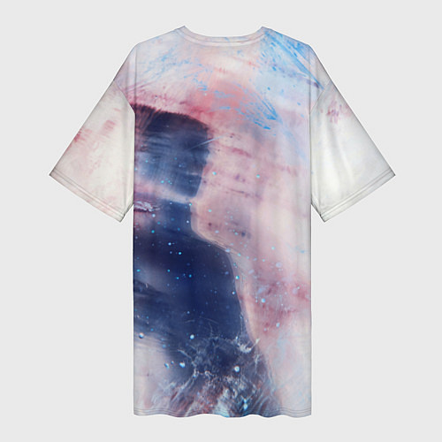 Женская длинная футболка Абстрактные краски и силуэт - Белый / 3D-принт – фото 2