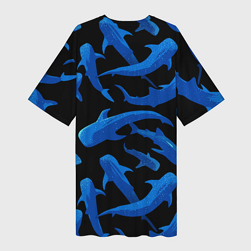 Женская длинная футболка Стая акул - паттерн / 3D-принт – фото 2