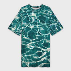 Женская длинная футболка Абстрактные волны в воде - Тёмно-зелёный