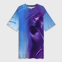 Женская длинная футболка Абстрактные краски и тень - Синий