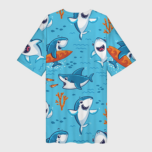 Женская длинная футболка Прикольные акулята - паттерн / 3D-принт – фото 2