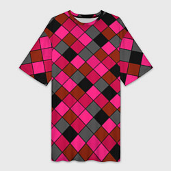 Женская длинная футболка Розово-красный геометрический узор