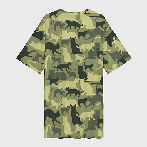Женская длинная футболка Кошачий камуфляж в зеленой гамме / 3D-принт – фото 2