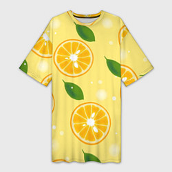 Женская длинная футболка Сочные апельсины в разрезе