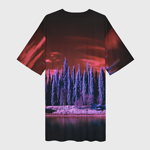 Женская длинная футболка Абстрактный фиолетовый лес и тёмная река / 3D-принт – фото 2