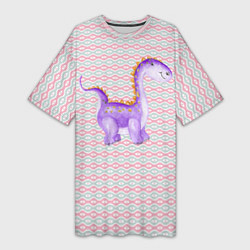 Женская длинная футболка Фиолетовый маленький динозаврик