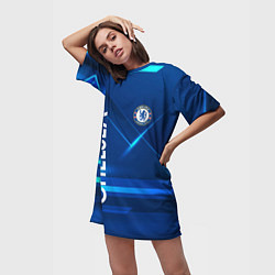Футболка женская длинная Chelsea Синяя абстракция, цвет: 3D-принт — фото 2