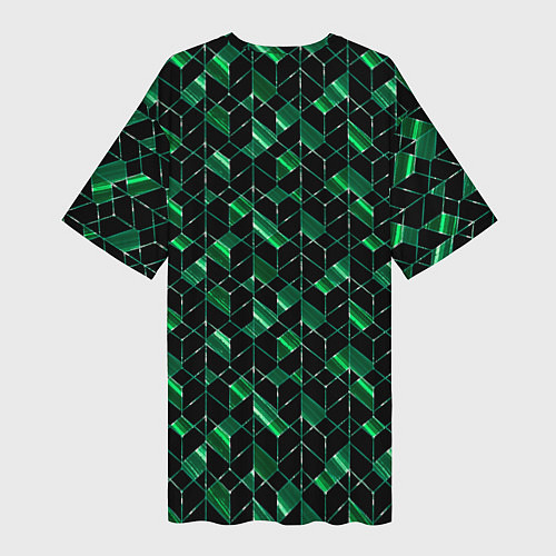 Женская длинная футболка Геометрический узор, зеленые фигуры на черном / 3D-принт – фото 2