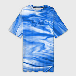 Футболка женская длинная Бело синий абстрактный фон Волны, цвет: 3D-принт