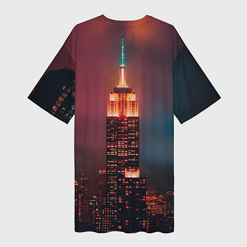 Женская длинная футболка Неоновая ночная башня в городе / 3D-принт – фото 2