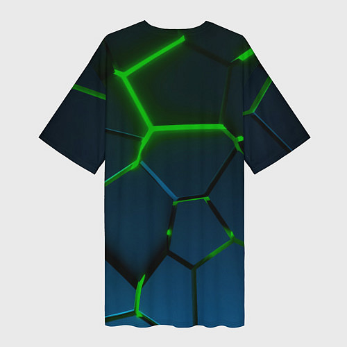 Женская длинная футболка Разлом зеленых неоновых плит - геометрия / 3D-принт – фото 2