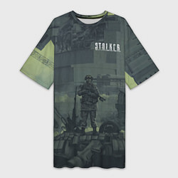 Женская длинная футболка STALKER Военный Возле ЧАЭС