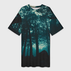 Женская длинная футболка Тёмный лес на закате
