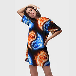 Футболка женская длинная Инь - янь, огонь - вода, паттерн, цвет: 3D-принт — фото 2