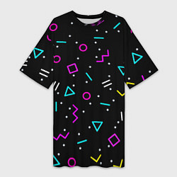 Футболка женская длинная Colored neon geometric shapes, цвет: 3D-принт