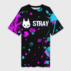 Женская длинная футболка Stray - кляксы - неон