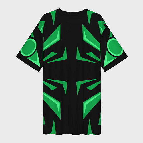 Женская длинная футболка Фигуры зеленого цвета на черном фоне geometry / 3D-принт – фото 2