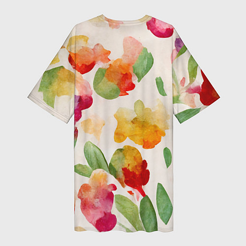 Женская длинная футболка Романтичные акварельные цветы / 3D-принт – фото 2