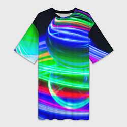 Женская длинная футболка Волнообразные абстрактные линии и шары