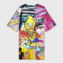 Женская длинная футболка Зомби Барт Симпсон с рогаткой на фоне граффити