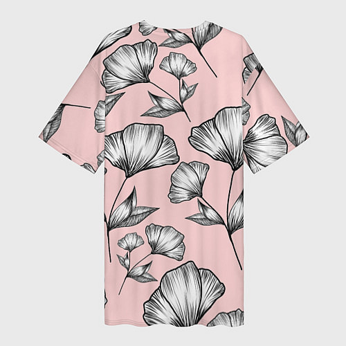 Женская длинная футболка Графичные цветы на пудровом фоне / 3D-принт – фото 2