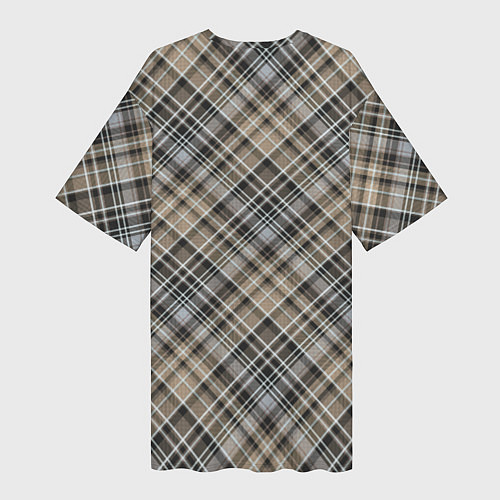 Женская длинная футболка Классический клетчатый , бежево-коричневый фон / 3D-принт – фото 2