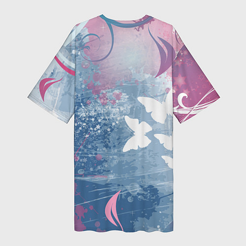 Женская длинная футболка Девушка аниме с бабочками / 3D-принт – фото 2