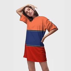 Футболка женская длинная Combined pattern striped orange red blue, цвет: 3D-принт — фото 2