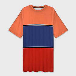 Женская длинная футболка Combined pattern striped orange red blue