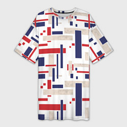 Футболка женская длинная Геометрический узор Орион красно-синий на белом, цвет: 3D-принт