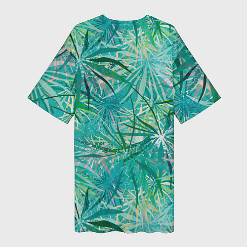 Женская длинная футболка Тропические листья на зеленом фоне / 3D-принт – фото 2