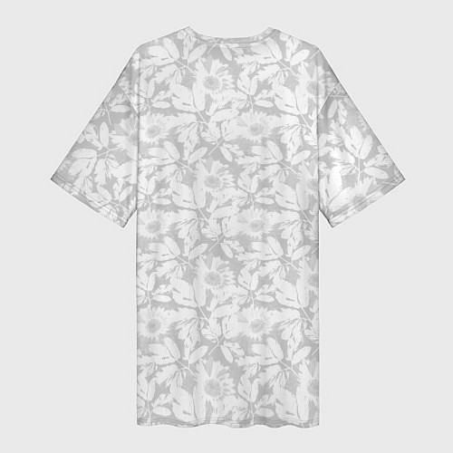 Женская длинная футболка Белые цветы на светло сером / 3D-принт – фото 2