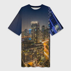 Женская длинная футболка Ночной красочный город