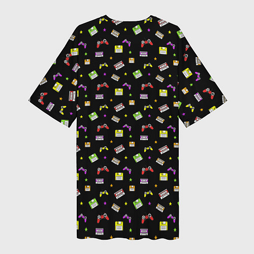 Женская длинная футболка 90s pattern on black / 3D-принт – фото 2