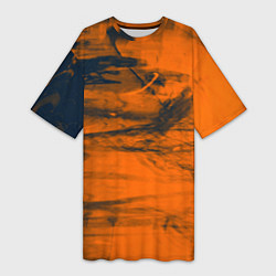 Женская длинная футболка Абстрактная оранжевая поверхность и чёрные тени