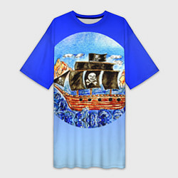 Женская длинная футболка Рисунок пиратского корабля