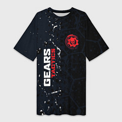 Футболка женская длинная Gears of War красно-белой лого на темном фоне, цвет: 3D-принт