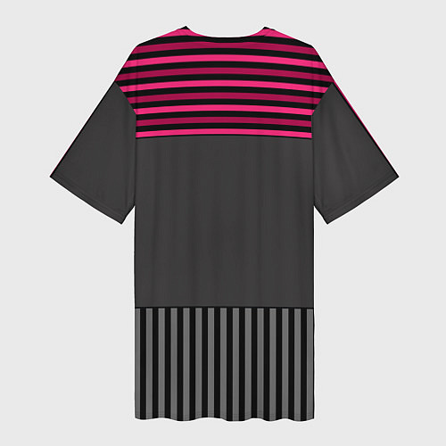 Женская длинная футболка Комбинированный серый с красным полосатый узор / 3D-принт – фото 2