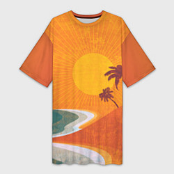 Женская длинная футболка Закат на побережье минимализм