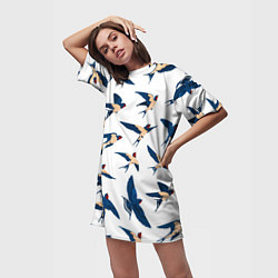 Футболка женская длинная Ласточки парят в небе, цвет: 3D-принт — фото 2