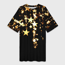 Женская длинная футболка Золотые праздничные звезды