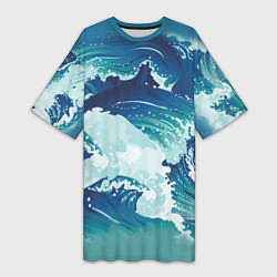 Женская длинная футболка Несущиеся морские волны