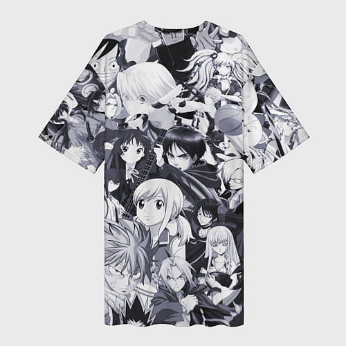 Женская длинная футболка Все персонажи аниме / 3D-принт – фото 2